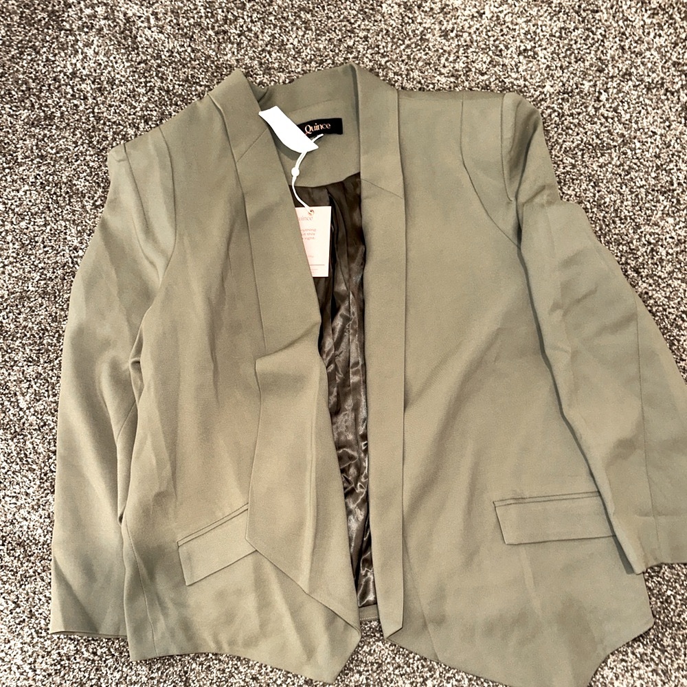 Quince Women's Stretch Crepe Open Blazer Olive Green XL